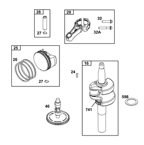 Crankshaft Group Diagram and Parts List for 125P4B-0032-H5 100000 - 19Z999 Briggs and Stratton Engine